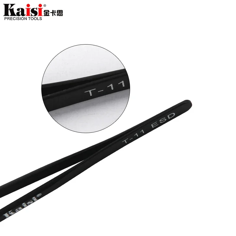 Kaisi-ステンレス鋼ストレートピンセット、帯電防止esd、安全で精密な細い先端、T-11、T-15、esd