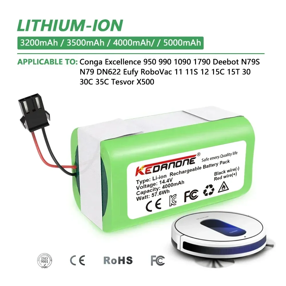 Bateria Li-ion Adequado para Ecovacs Deebot, Ecovacs Deebot DN621, 601/605, Oufei RoboVac 35C Panda I7 V710, 950 Chekete, Bateria Li-ion, 14.4V, 4.0Ah