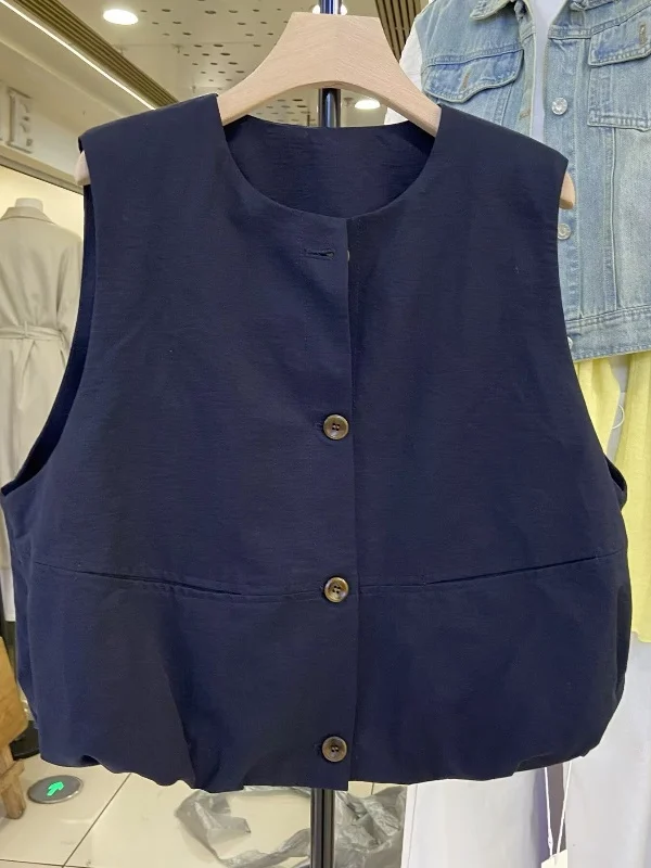 

Slimming Effectiven Loose Fit Svel round Ne Vest Tank Top Women's Faion Spring 2025 Sle Versatile Button Detail