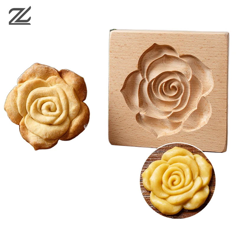 Wooden Cookies Biscuits Mold With Rose Flowers Animals Caved Embossed Patterns Baking Tools Diy Cutter Valentine's Day Easter