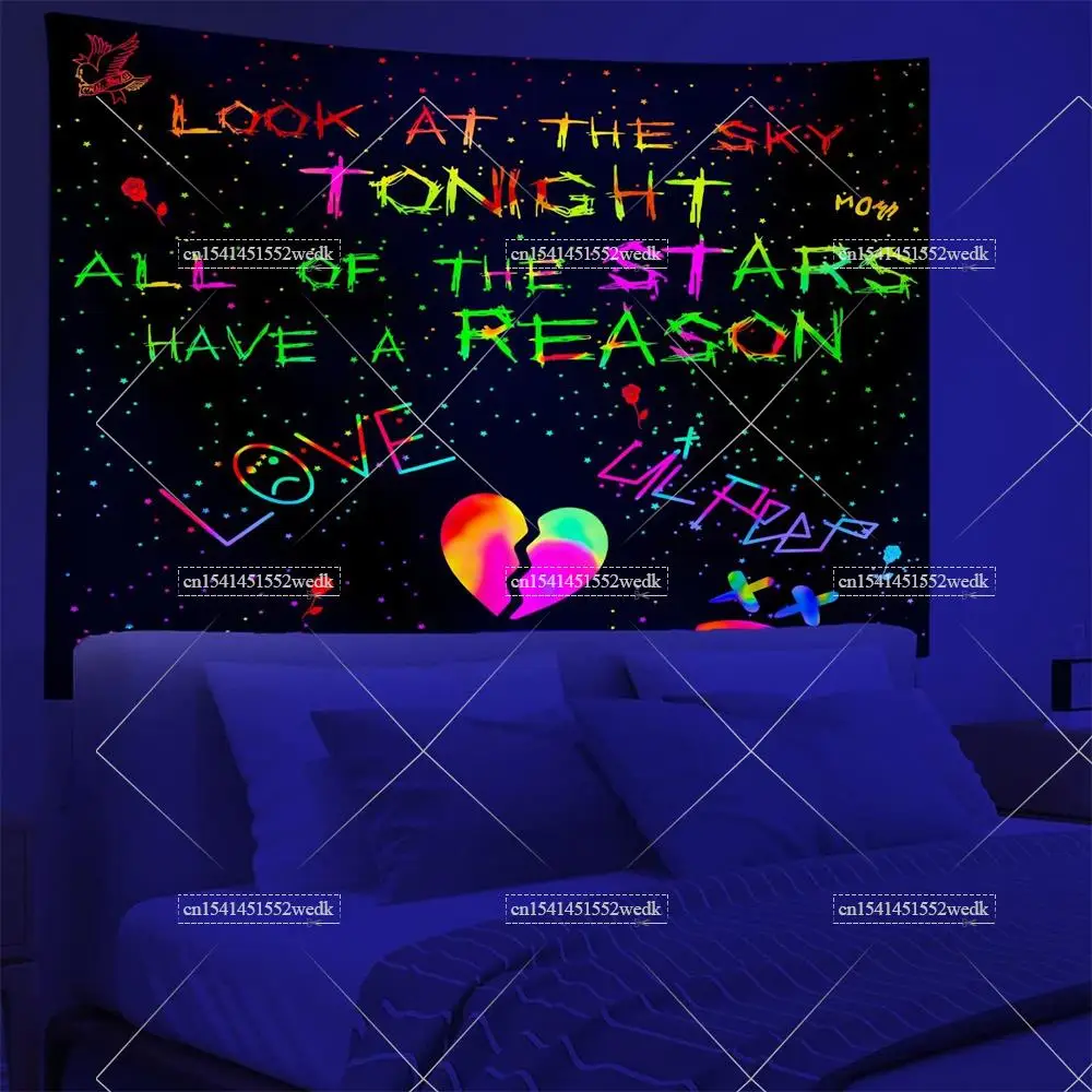 Blacklight Lil Peep Tapestry UV Reactive Glow In The Dark Look At The Sky Tonight Tapestry Star Tapestries Wall Art Posters