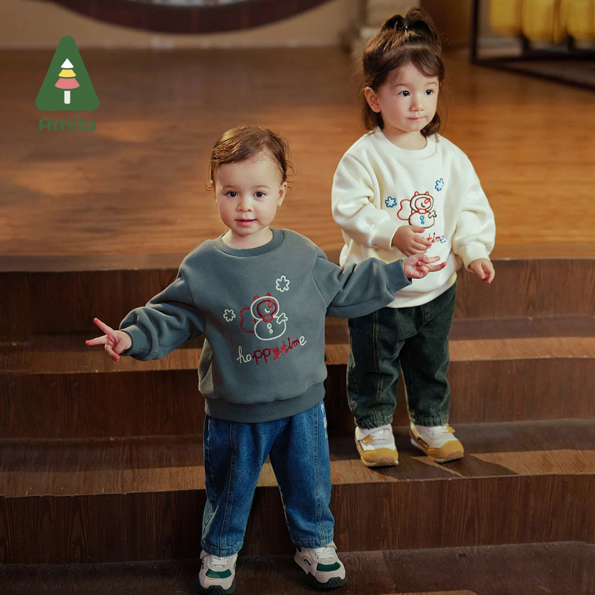 Amila Baby Children Jeans 2024 Winter New Multicolour Fashion Wear-resistant Sports Warm   Baby Clothing