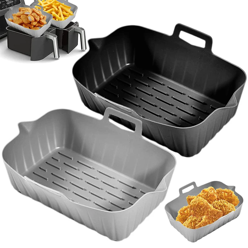 Rectangle Silicone Air Fryer Basket Pot Liner for Ninja Dual Airfryer Reusable Grill Baking Mold Tray Kitchen Accessories