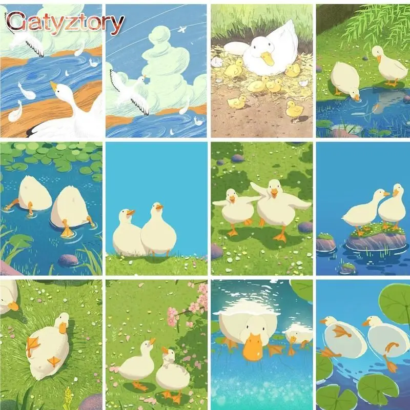 GATYZTORY Paint By Numbers For Adults Kids Cartoon Duck Oil Painting Frame Coloring By Number Animal Pictures Modern Home Decors