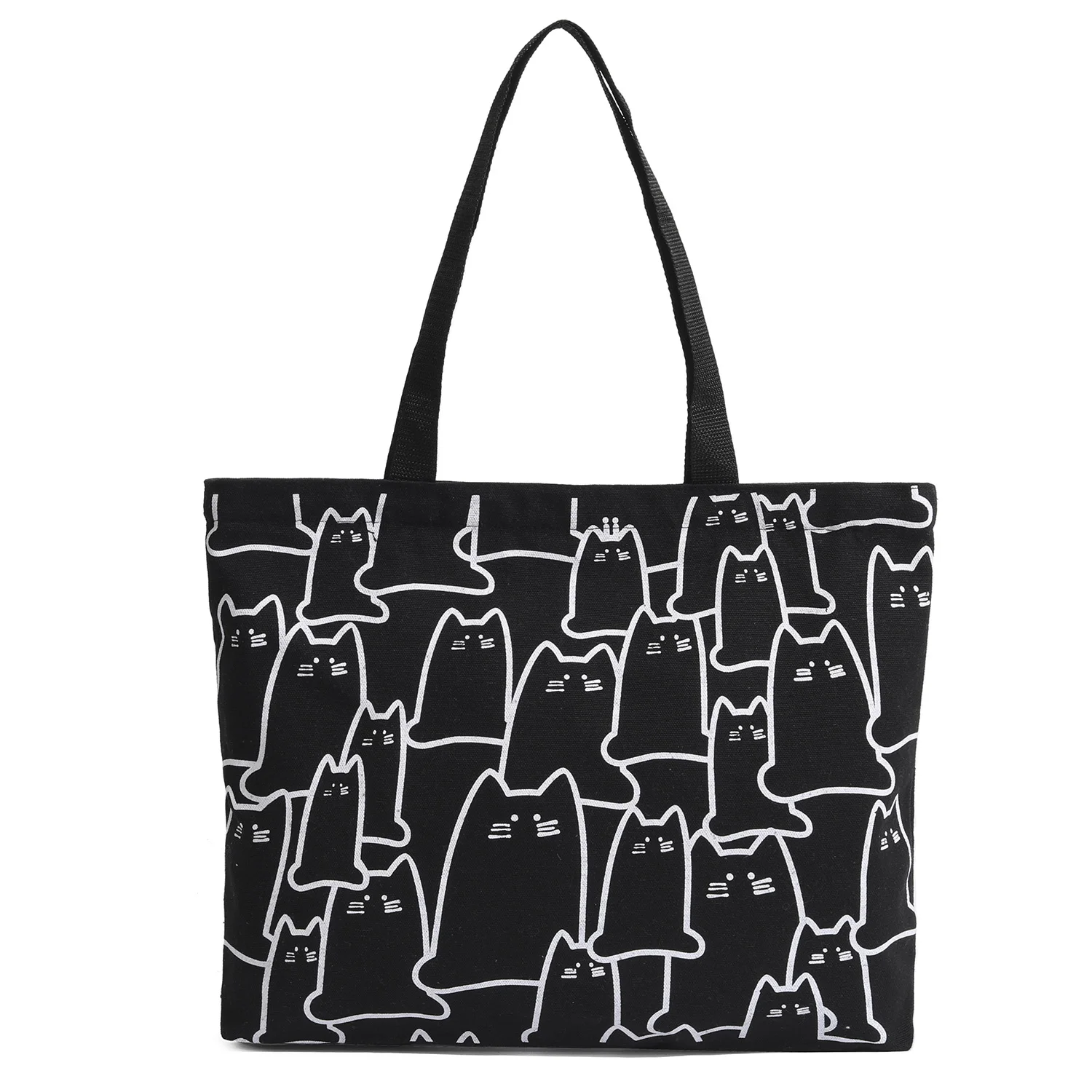Leinwand-Handtasche für Frauen, 2023, modisch, niedliche Katze, Messenger-Taschen mit Reißverschluss, Designer-Tasche, Damen-Cartoon-Schulter-Shopper-Taschen – Detail 5