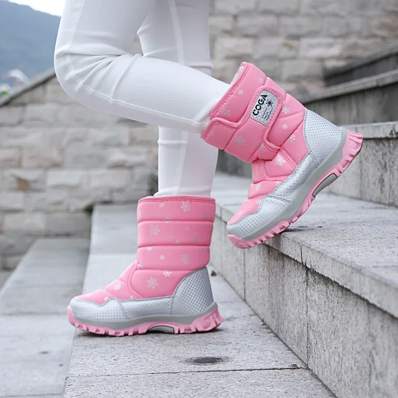 

Girls Pink Boots Kids Snow Boot Winter Warm Fur Anti-slip Children Boots For Girls Shoes