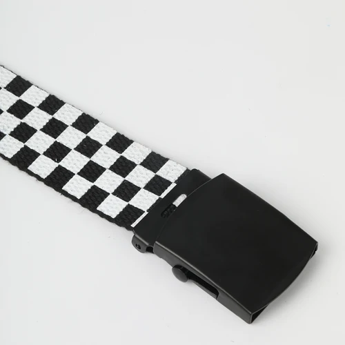 Imagen 2 del producto Cinturón de lona a la moda para hombre, hebilla automática de aleación, cinturón de nailon a cuadros blanco y negro, pretina de tendencia juvenil, 3,8 cm
