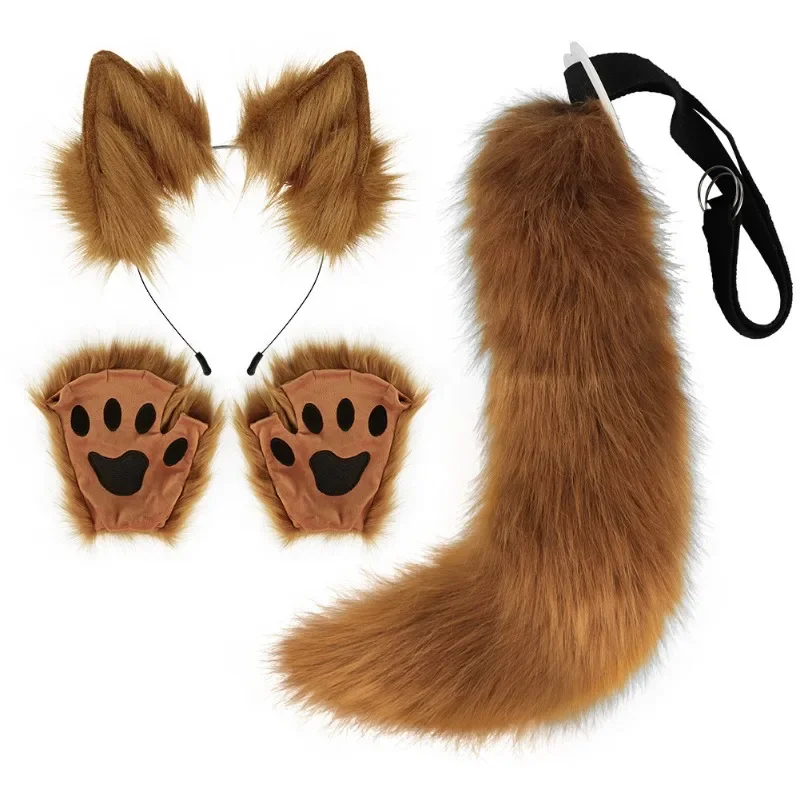 New Fox Ear Hairband Beast Furry Tail Halloween Set Beast Paw Simulation Plush Beast Ear Cos Anime  Accessories Cosplay Costumes