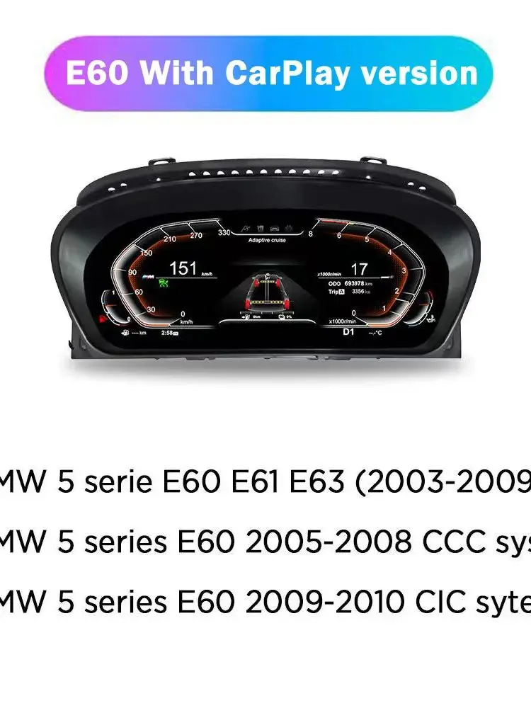 12,3'' Digitales Dashboard für BMW 5er Serie E60 E61 E63 E64 Baujahre 2003-2009 Digitales Cluster-LCD-Tachometer Virtuelles Cockpit Carplay Android Mirror – Detail 1