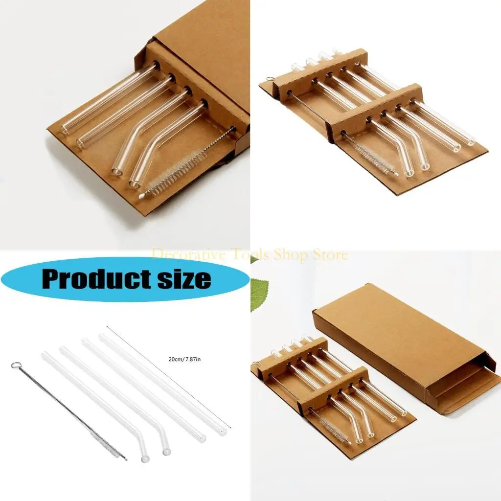 

QX2E Clear Glass Straw with Cleaning Accessory Coffee Drinking Straw Glass Texture