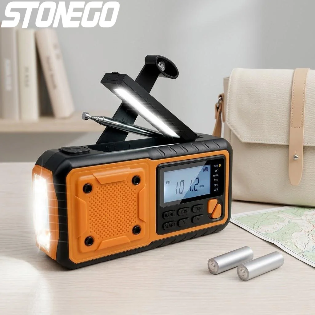 

Portable Solar Crank AM FM Radio LED Flashlight Emergency Power Bank 4000mAh Outdoor Camping Hiking Weather Radio