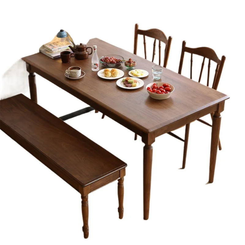 

French retro black walnut dining table household small apartment log table and chair furniture