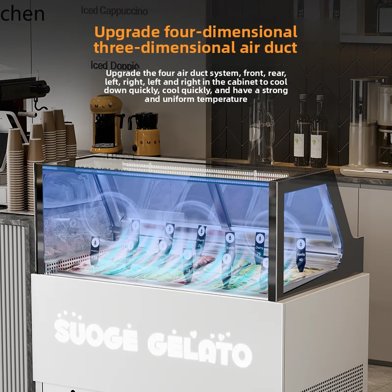 ตู้โชว์ไอศกรีม ZML ตู้แช่แข็งระบายความร้อนด้วยอากาศเชิงพาณิชย์ ตู้แช่แข็งอุณหภูมิต่ําไอศกรีมทํามือ