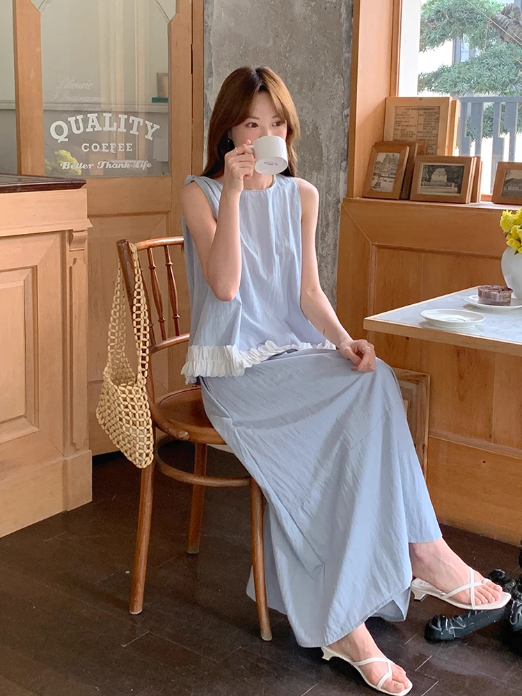 

Жилет с милым узлом на бретельках, юбка трапециевидной формы с высокой талией, летняя новинка, женский комплект Faion, костюм из двух предметов, без бренда