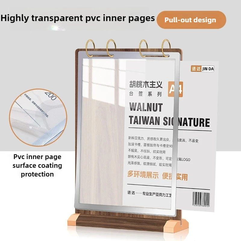 Menu Promotion Display Stand Walnut Wood Tabletop Price Sign Holder Elegant Advertising Display Board Stylish Retail Sign Holder