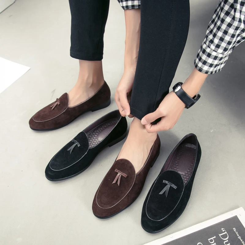 Leather Shoes for Men Slip On Soft Shoes Man Comfortable Casual Men Suede Loafers Moccasins Driving Shoe Male Rubber Sole