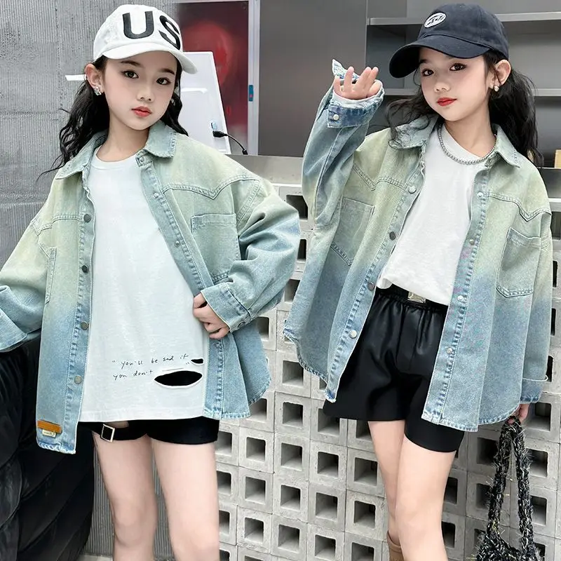 

Girls' denim jacket for spring and autumn new styles, Korean style denim jacket with patchwork shirt for middle-aged and young c