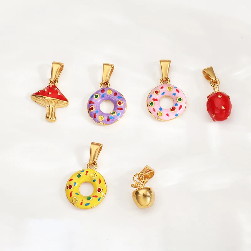 

10pcs/lot DIY Mix Jewelry Accessories Stainless Steel Oil-dripping Doughnut Strawberry Pendant For Charms Phone Bracelet