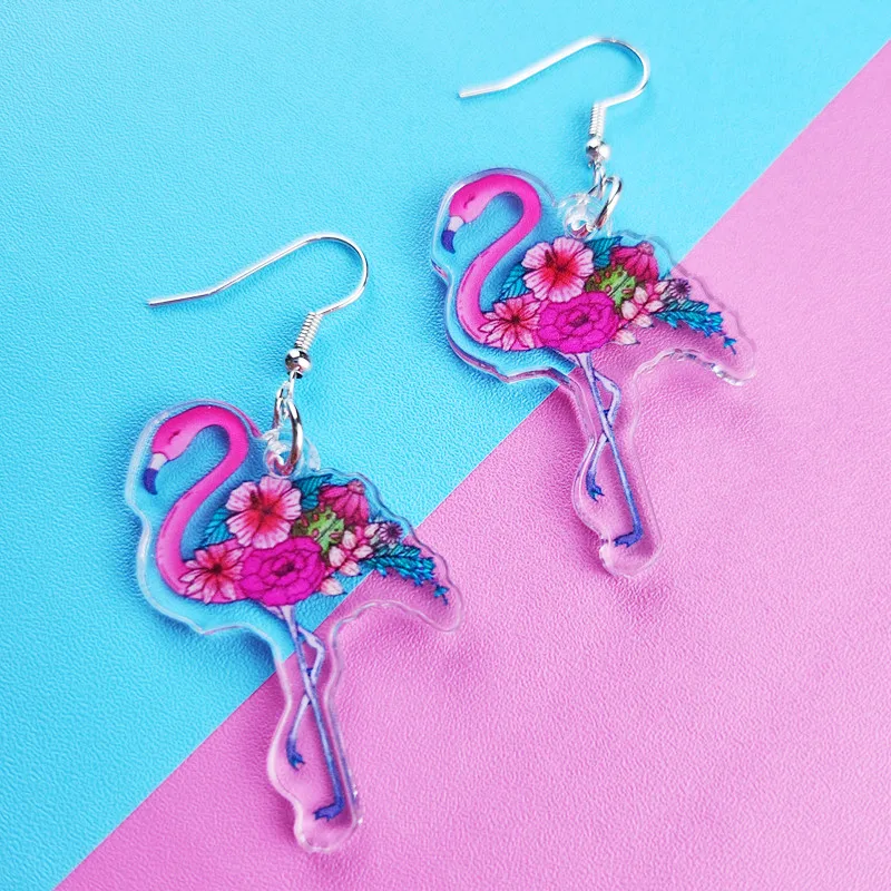 Novelty Flower and Bird Acrylic Earrings Cute and Creative Earrings Kawaii Animal Jewelry Unique and Funny Women's Gift