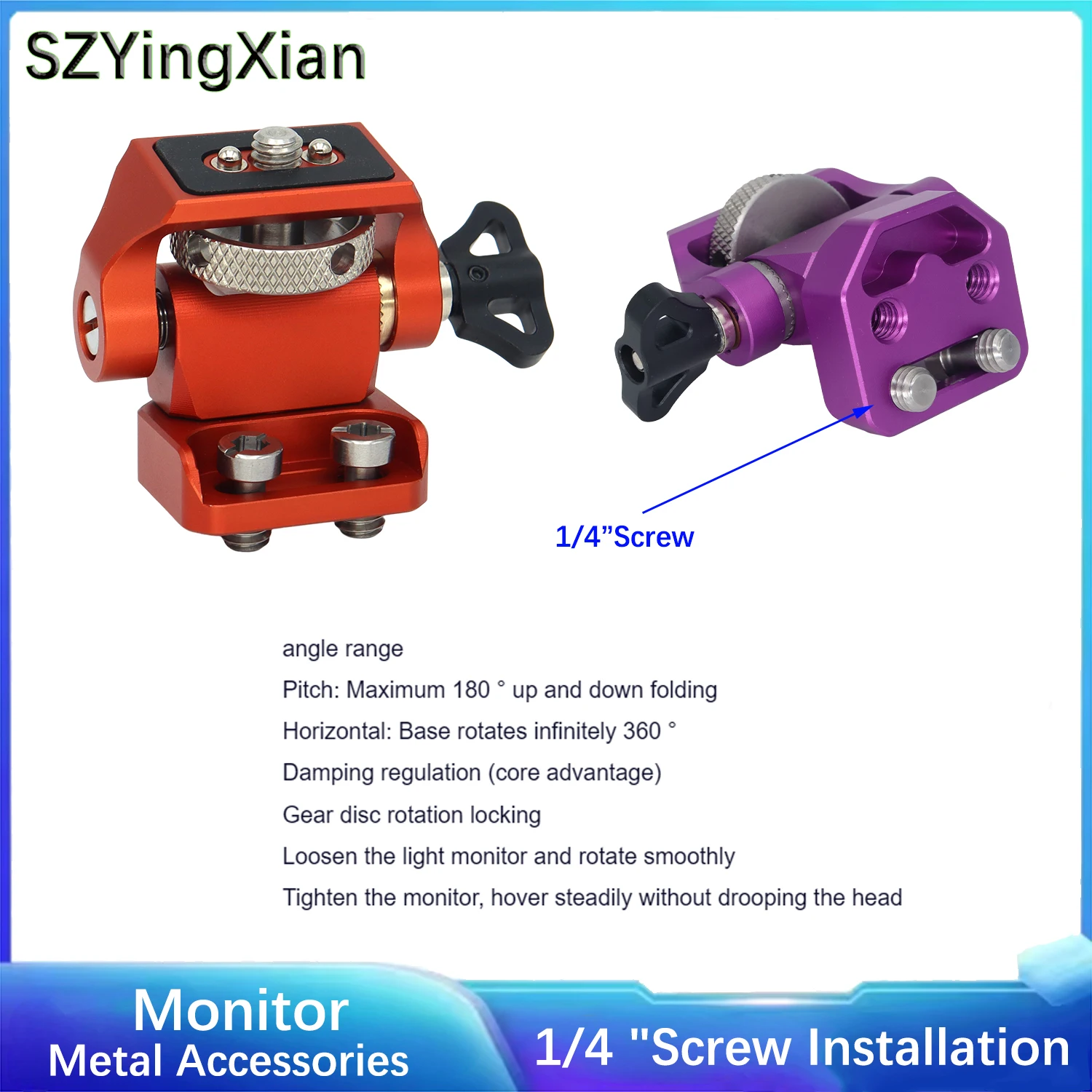 Metal Damping Snail Mini Ball Head Monitor Holder Double1/4 Thread Base 360 Swivel Stand With SmallHD Pin For Camera Monitor