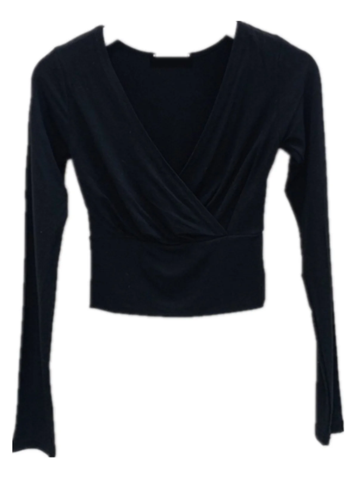 セクシーなディープ V ネックロングスリーブ T シャツ女性のスリムフィットオルトスレ綿ポリエステルブレンド春秋ハイウエストデザイントップ