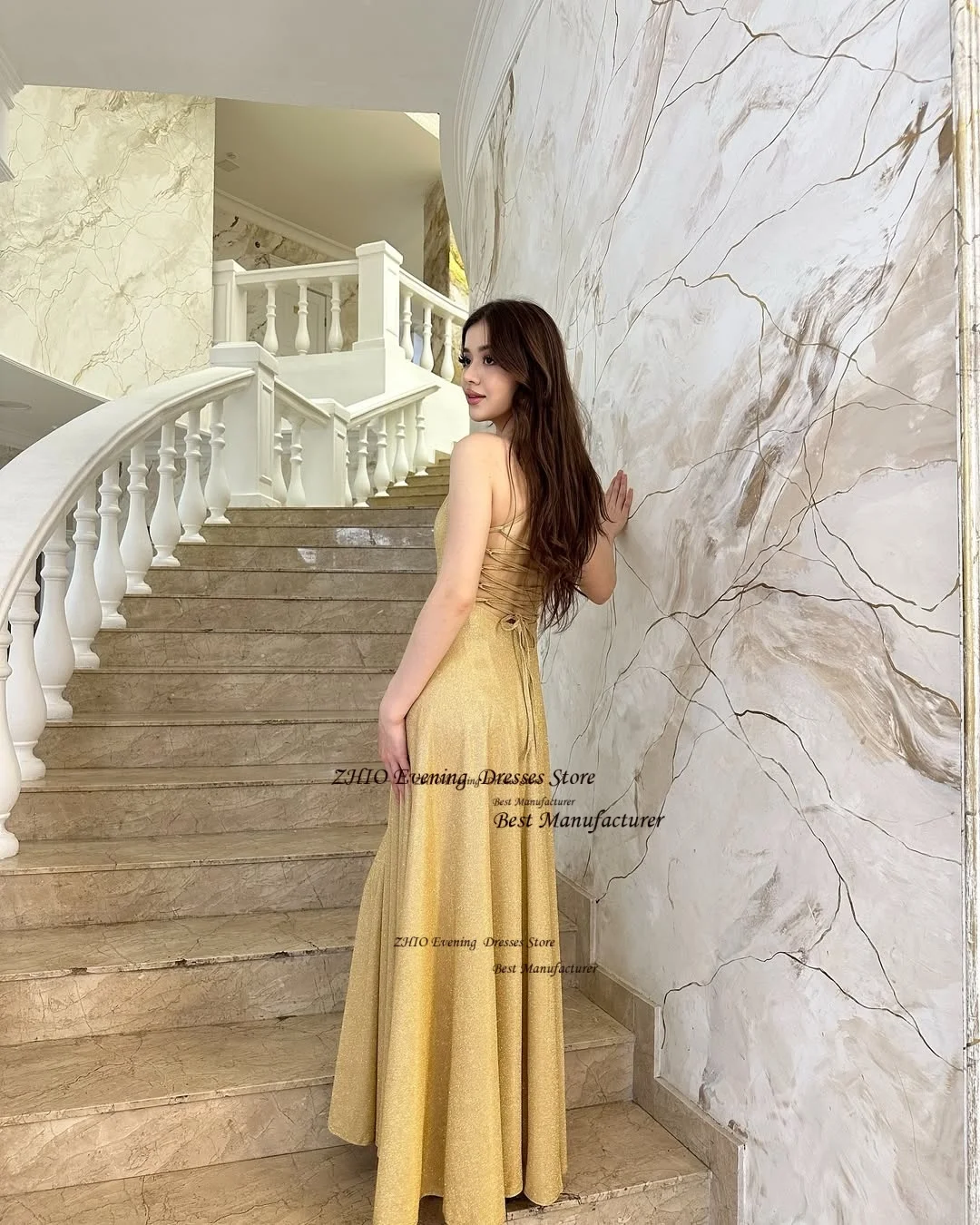 ZHIO-vestido de noche de estilo Simple con lentejuelas, plisado, línea A, cuello cuadrado, vestido de fiesta con tirantes finos, vestido de graduación personalizado para mujer