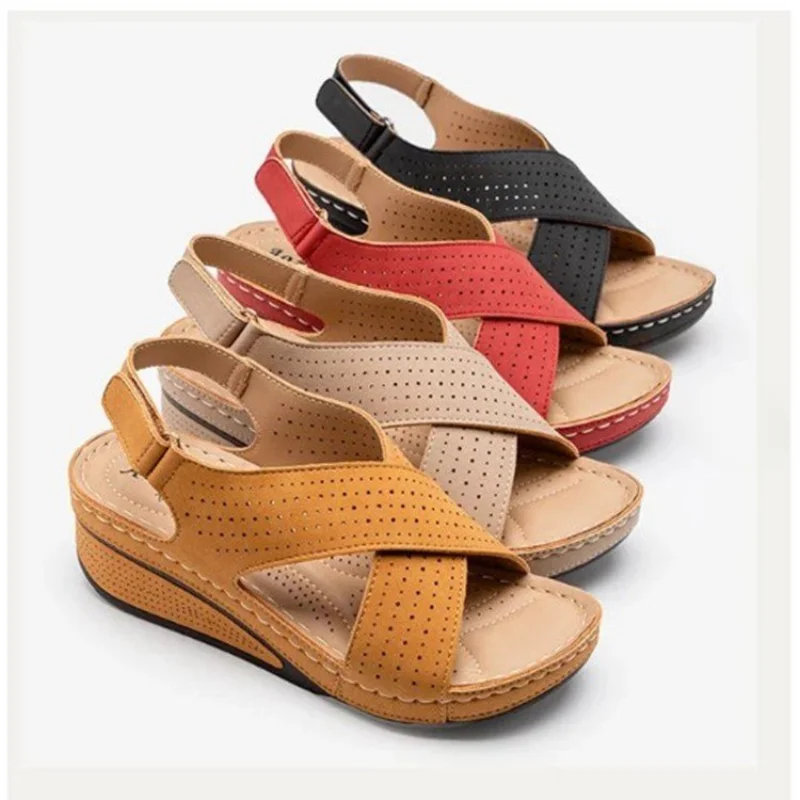 

New Summer Outdoor Comfortable Women Sandals Hollow Wedges Walking Shoes Female Casual Slope Heel Breathable Sandals