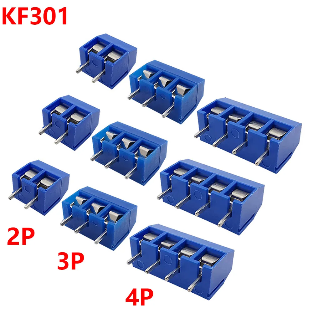 20/50Pcs KF301 KF301-5.0-2P 3P 4P 5.0mm Pitch Straight Pin Screw PCB Terminal Block Connector Splicable Plug-in Terminals Blue