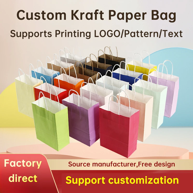 Custom kraft paper bag printing logo takeaway packaging paper bag clothing portable shopping bag wine red dark blue green person