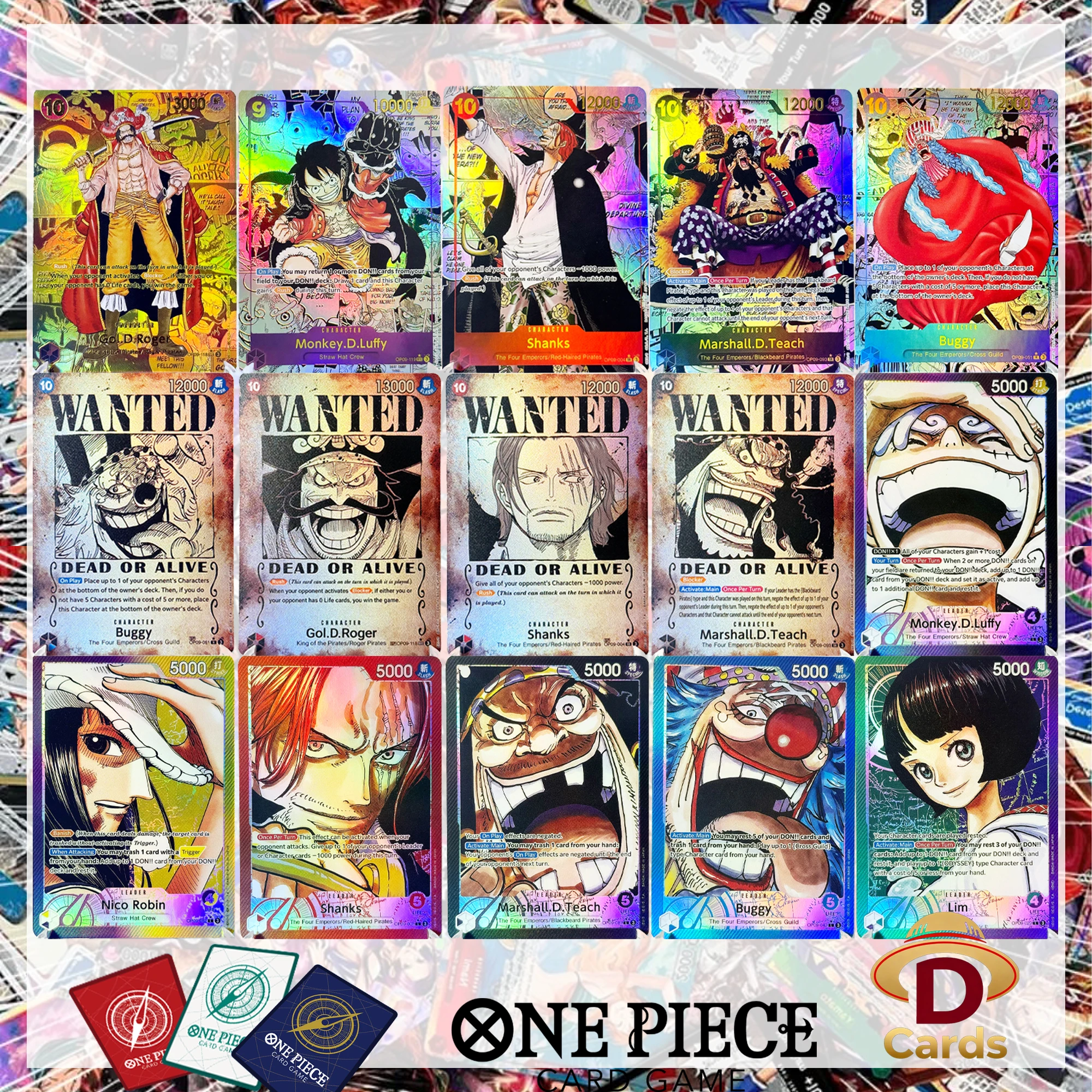 OP09 One Piece Emperors in the New World Curated Deck Luffy Shanks Roger Buggy Zoro Dragon Foil Textured Proxy Cards English