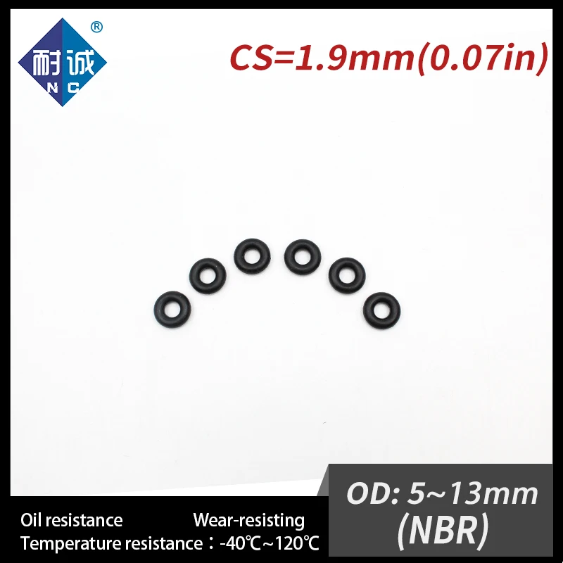 50 PCS / Lot Nitrile Rubber O-ring Black NBR 70A CS 1.9mm OD 5/5.5/6/6.5/7/8/8.5/9/10/10.5/11/11.5/12/13*1.9mm O Ring Gasket Oil