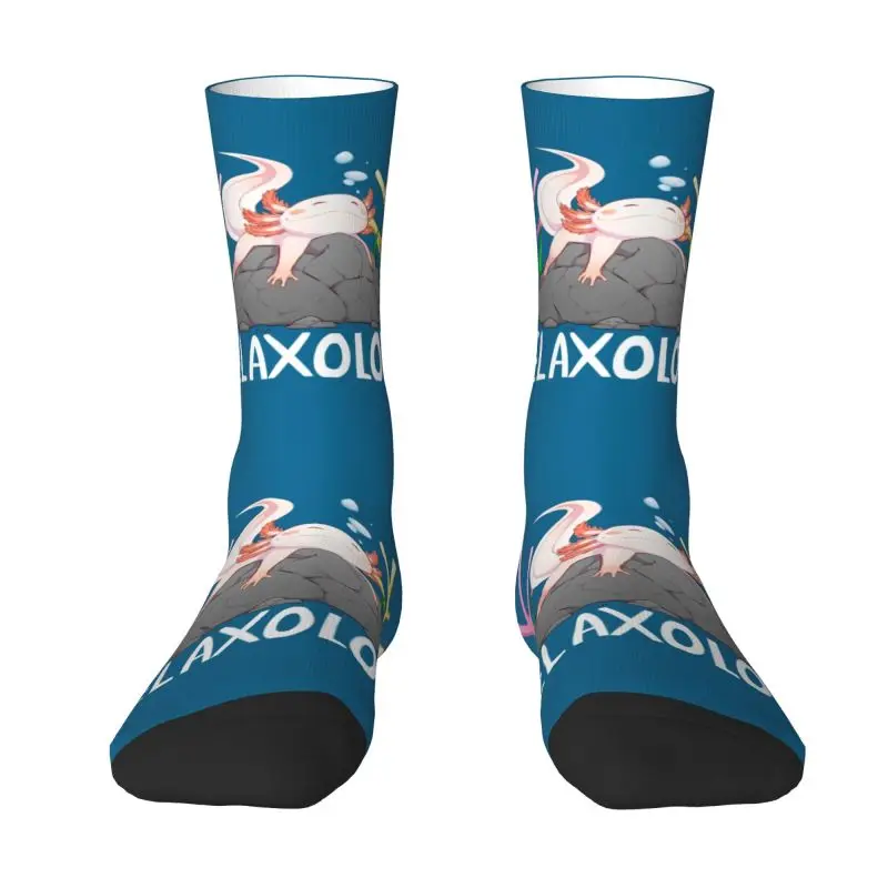 

Relaxolotl Cute Relaxing Axolotl Mens Crew Socks Unisex Fashion 3D Printed Salamander Animal Dress Socks