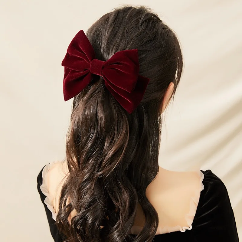 1 Pcs Fashion Velvet Rose Red Bow Barrettes Hair Clips For Women Girls Party Hair Accessories