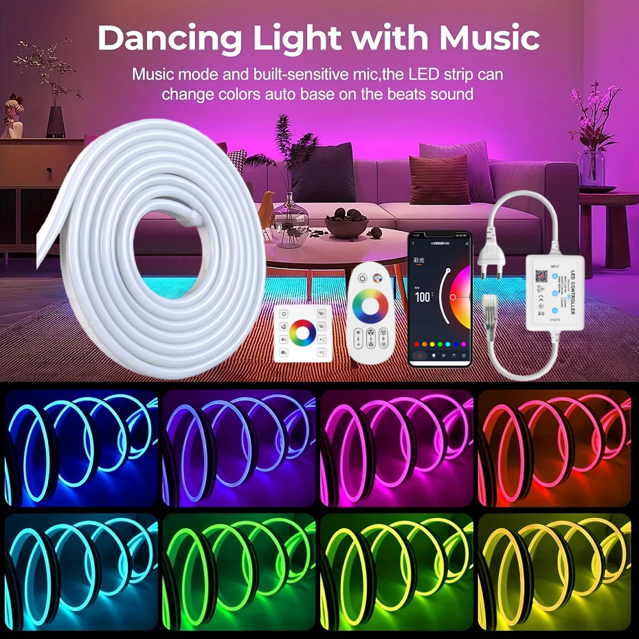 

220 В с регулируемой яркостью Tuya Smart LED Neon Strip Light RF Пульт дистанционного управления RGB Lights Лента Светодиодная лента для украшения наружного освещения дома