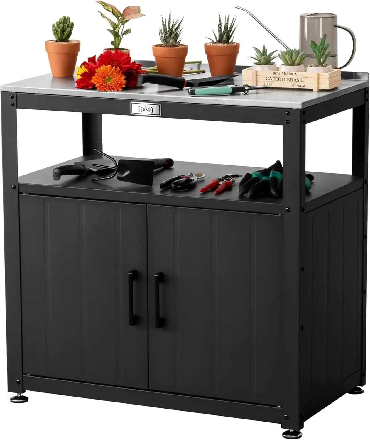 Outdoor Garden Potting Bench Work Station Table Stainless Steel Top Plants Horticulture Storage