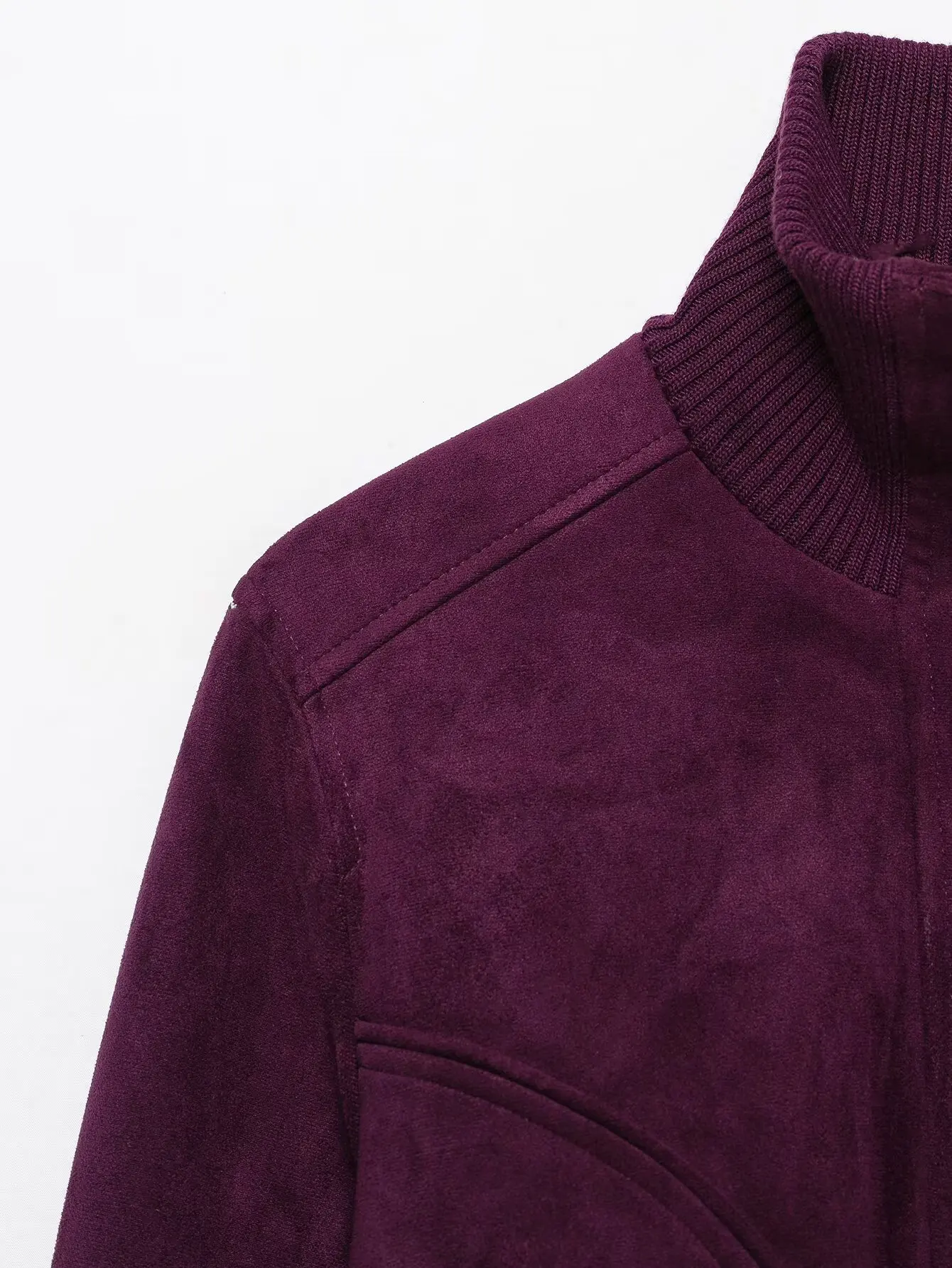 KONDALA Damen Vintage Kunstwildleder Kurze Jacke Schicke Gerippte Stehkragen-Reißverschlussjacke 2026 Herbst Winter Streetwear Freizeitjacke – Detail 9