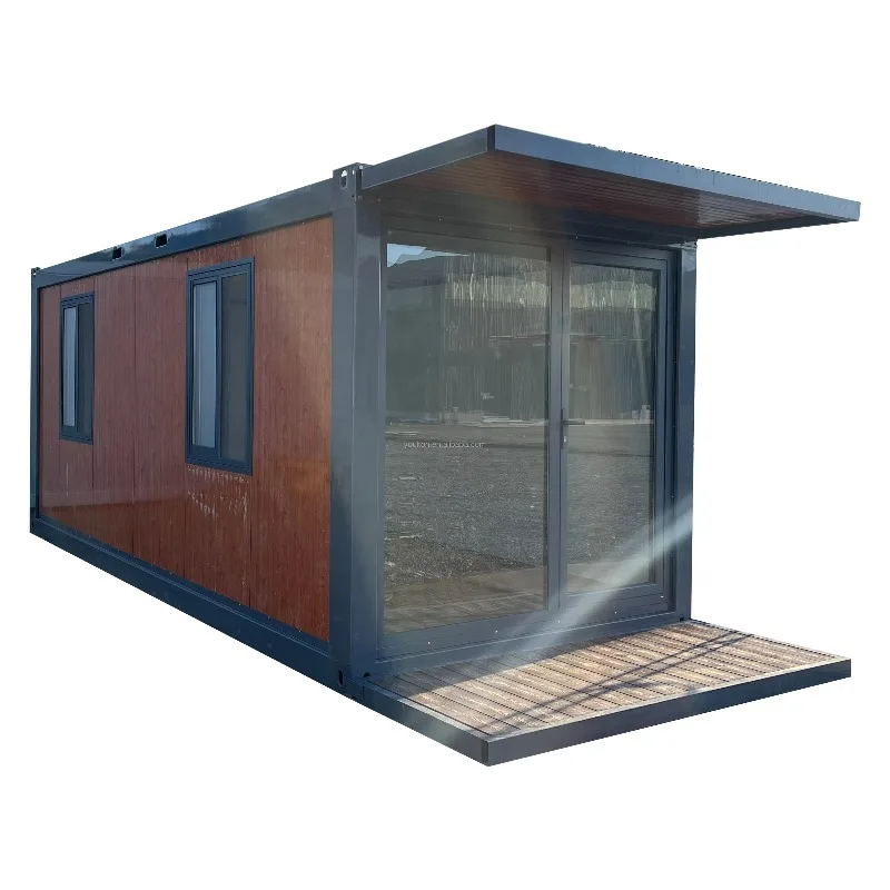 Prefab Container House, Portable Modular Tiny Home, Waterproof Mobile Cabin with Awning & Terrace for Office, Villa, Site