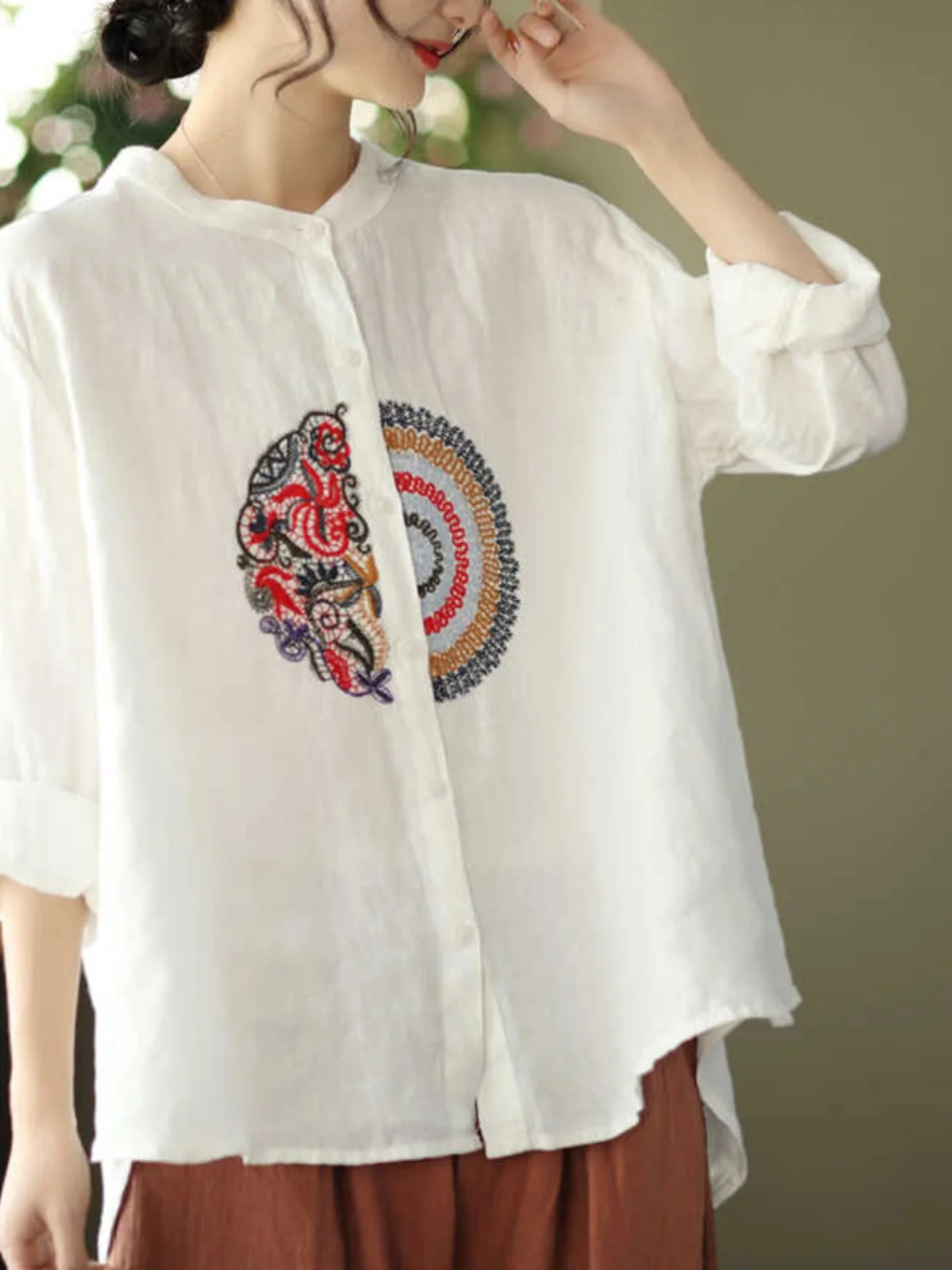 

Original Embroidered Linen Long Sleeve Shirt Women's 2026 New Autumn Versatile Loose Casual Ladies' Shirt Commute Style
