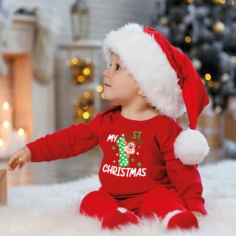 My 1st Christmas Print Baby Red Cotton Romper Infant Boys Girls Unisex Long Sleeve Bodysuit Jumpsuit Clothes Toddler Xmas Outfit