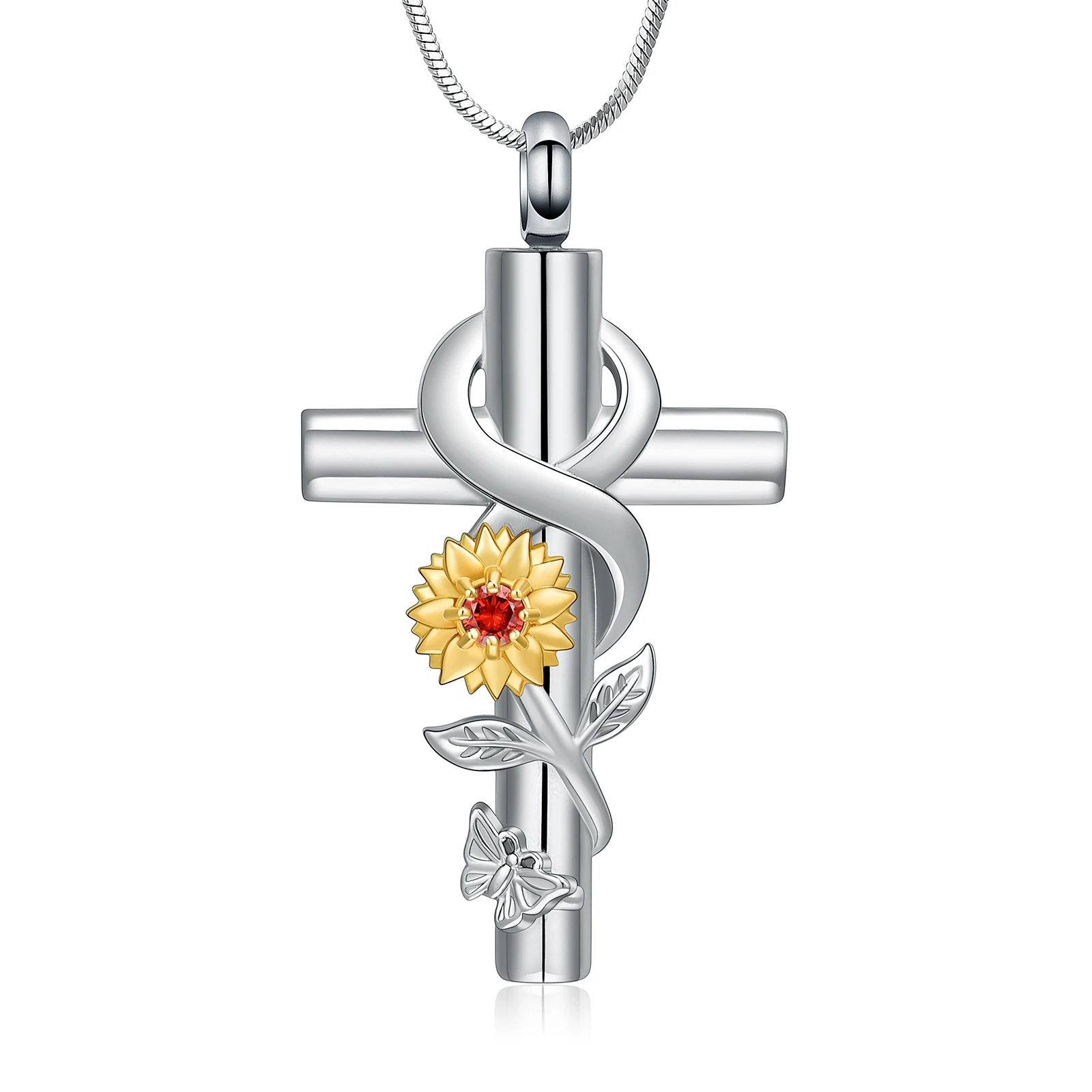 

Cross Urn Necklace for Ashes Stainless Steel Flower Cremation Jewelry Keepsake Human Pets Memorial Pendant Gift for Women Girl