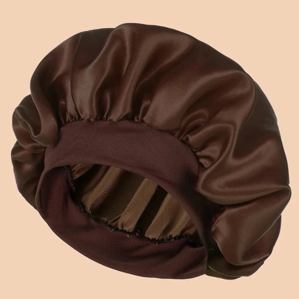 1 Stück Damen-Duschhaube aus einfarbigem Satin mit breiter Krempe, geeignet für den täglichen Gebrauch, Seidenhaube, Satinhaube. – Detail 1