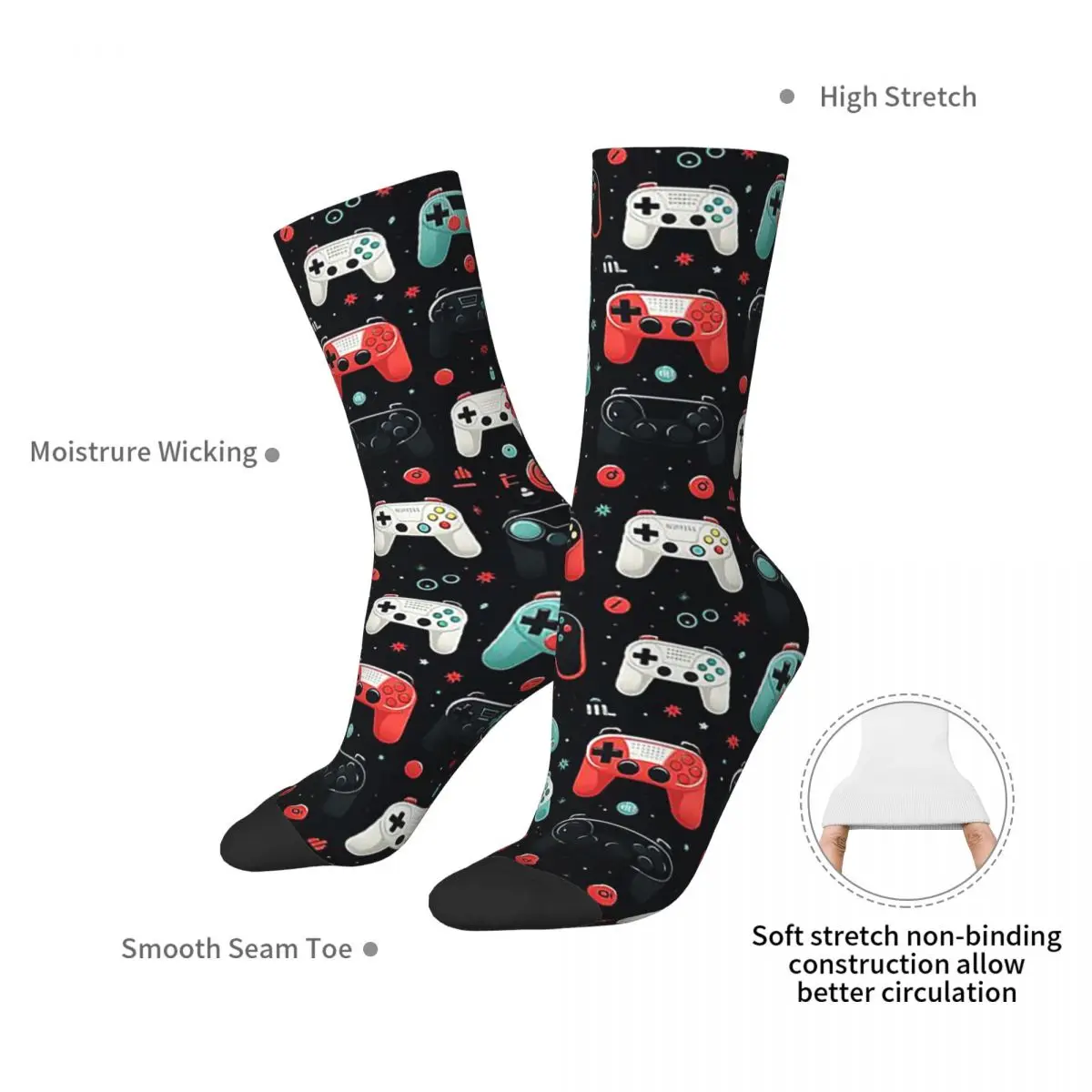 Gaming Pattern - Game Controllers Socks Harajuku Sweat Absorbing Stockings All Season Long Socks Accessories for Man Woman Gifts