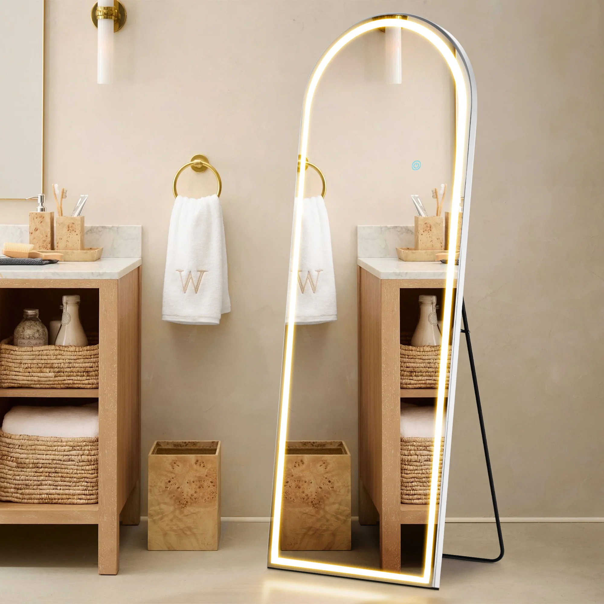 

JHK 63"x20" Led Full Length Mirror 3 Color Lighting Dimming Aluminum Alloy Frame Standing Hanging Floor Mirrors For Living Room