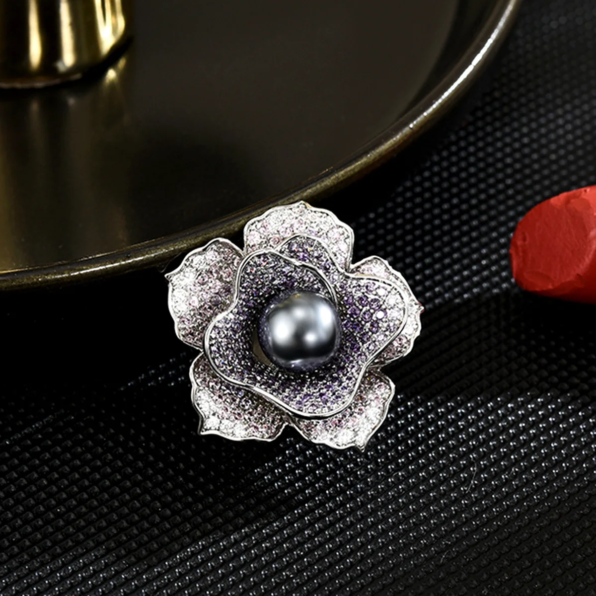 New Elegant Chinese Style Purple Zircon Jasmine Brooch Magnetic Clasp Gray Pearl Lucky Auspicious Luxury Fall Winter Daily Party