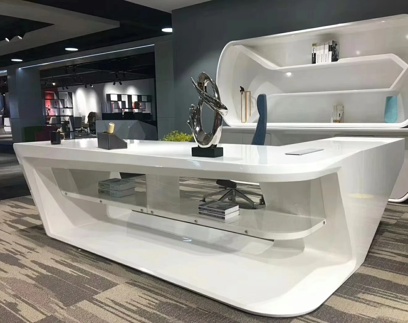 l Shape Curved Modular Office Desk Modern Luxury White Office Furniture