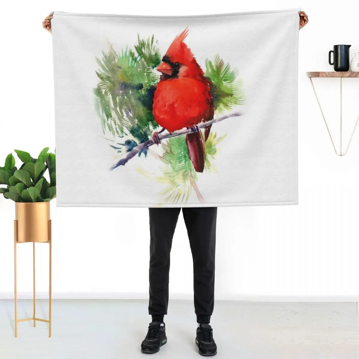 Red Cardinal Bird Throw Blanket for winter Kid'S Giant Sofa Furrys For Decorative Sofa heavy to sleep Blankets