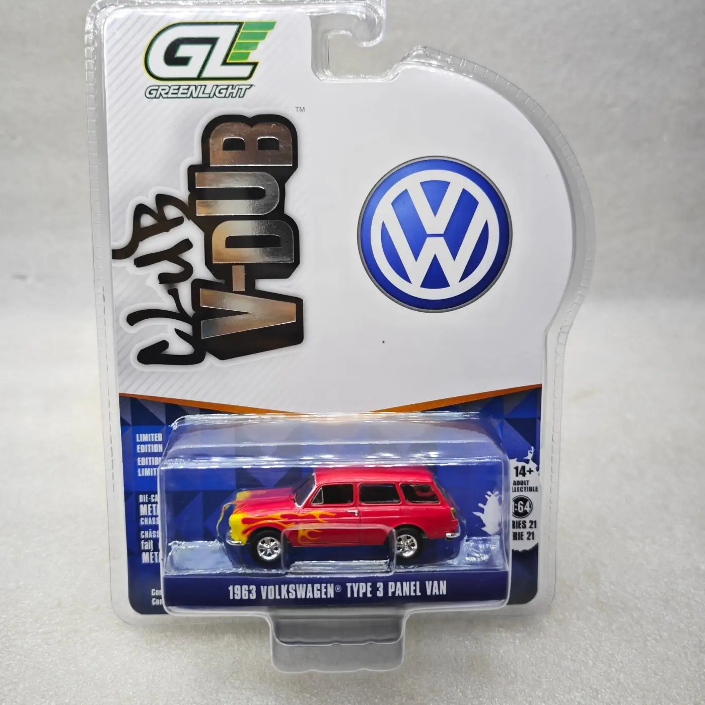 

Green Light 1:64 V-Dub Series 21 - 1963 Volkswagen T3 Panel Van-Flame Diecast Alloy Car Model Collectible
