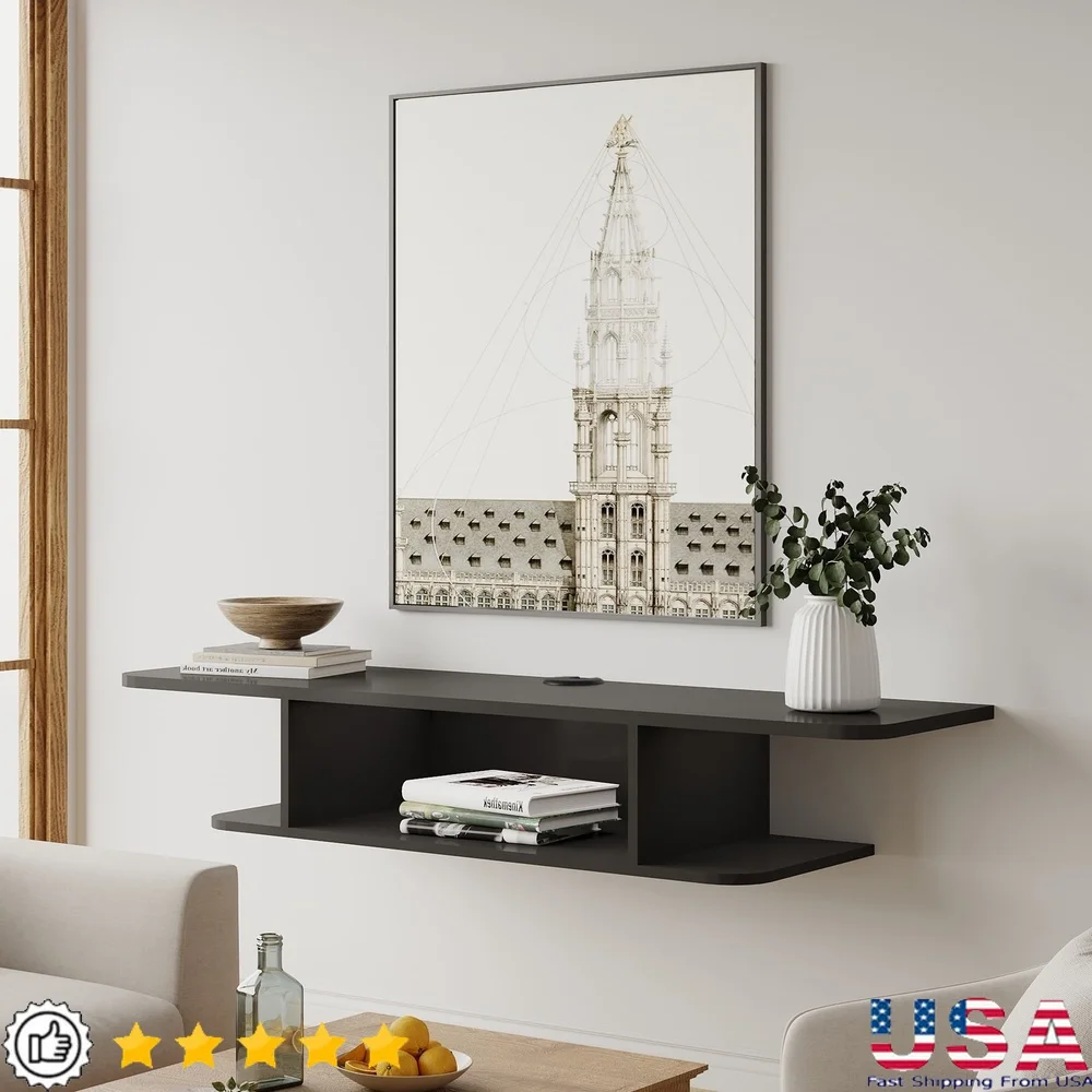 

Wall Mounted TV Stand 50 Inch TV Storage Shelf Cable Management Floating Media Console Space Saving Living Room Bedroom AV Shelf