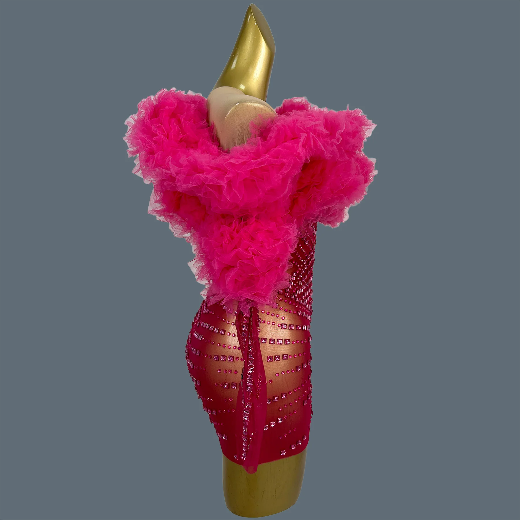 

Women Birthday Rhinestones Mini Dress Mesh Bodycon Celebrity Evening Cocktail Dress Club Party Outfit Nightclub Stage Wear Guose