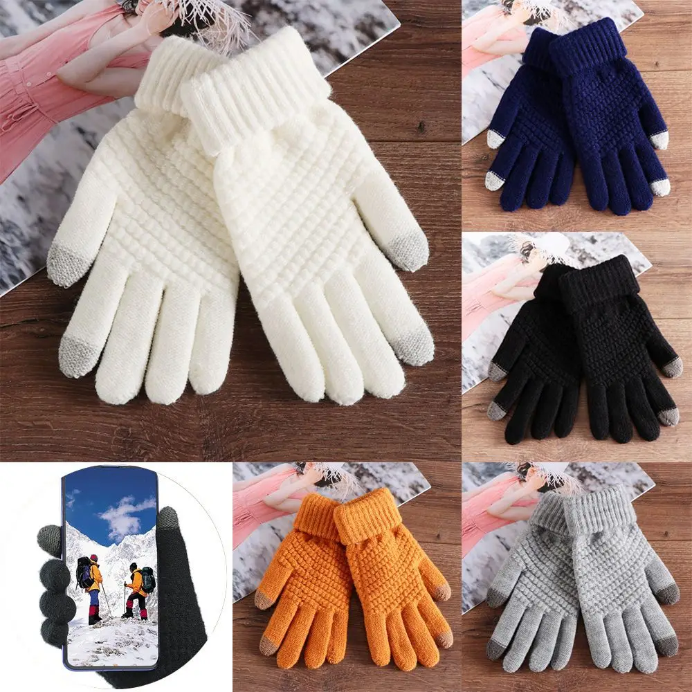

girls mittens Winter warm Women gloves touch screen full finger knitted wool